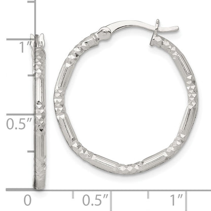 Sterling Silver Polished D/c Textured 25x2.25mm Round Hoop Earrings