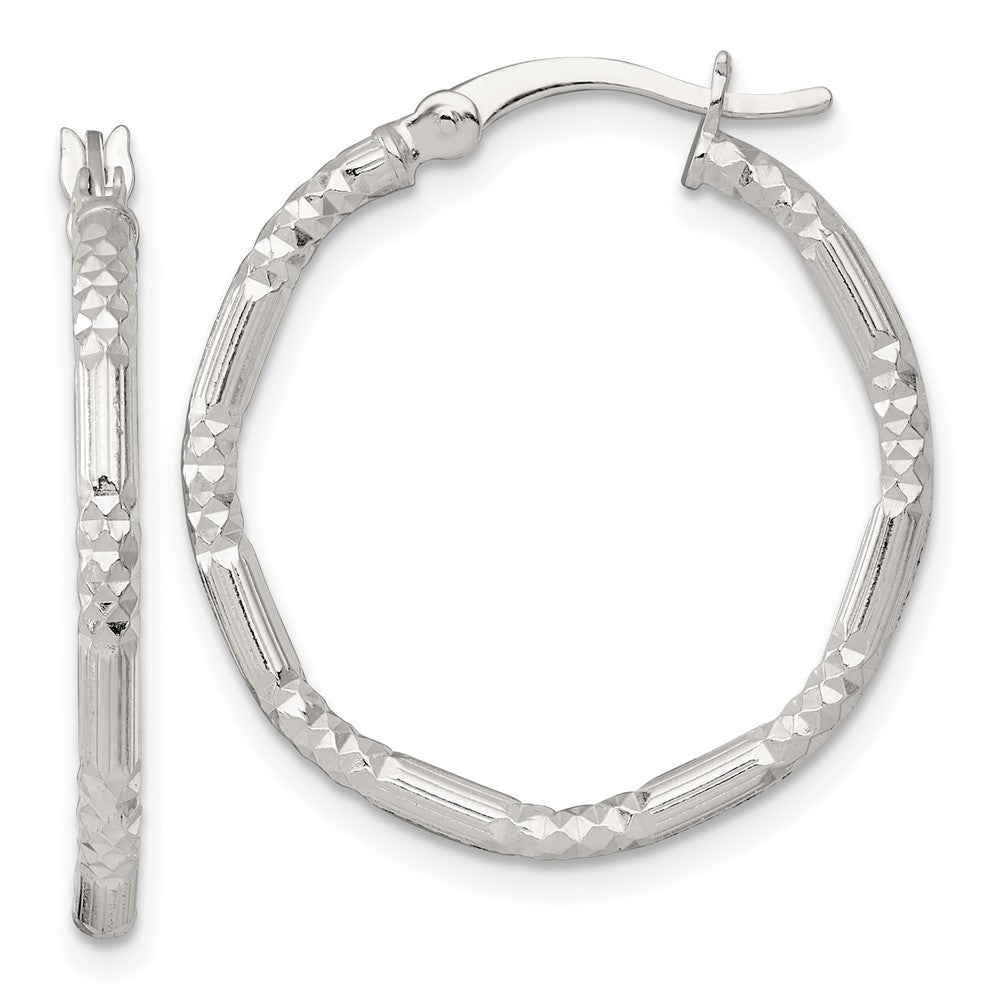 Sterling Silver Polished D/c Textured 25x2.25mm Round Hoop Earrings