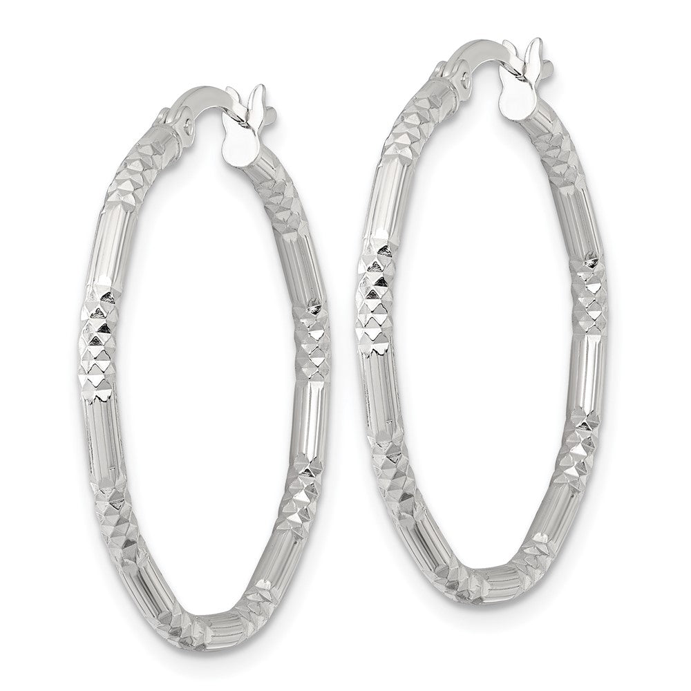 Sterling Silver Polished D/c Textured 30x2.25mm Round Hoop Earrings