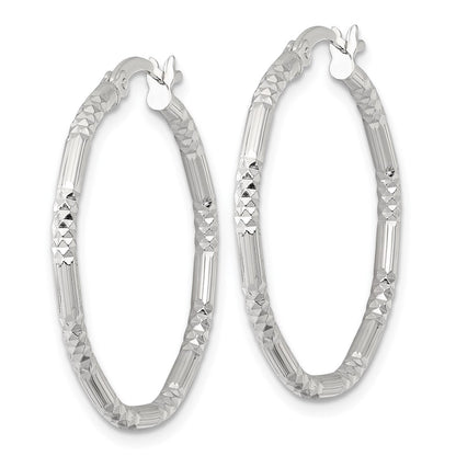 Sterling Silver Polished D/c Textured 30x2.25mm Round Hoop Earrings