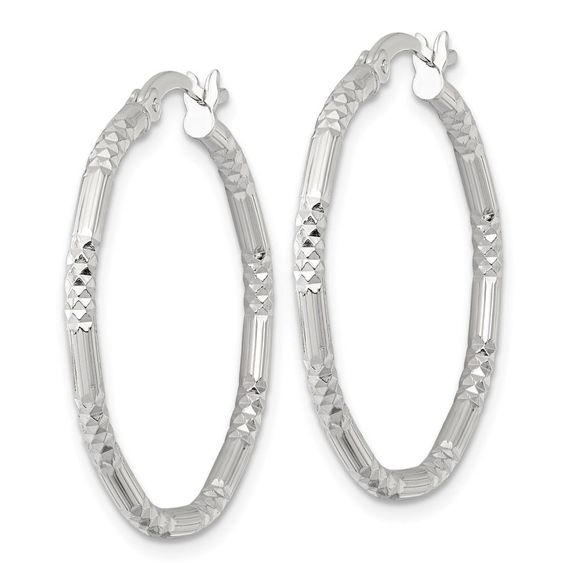 Sterling Silver Polished D/c Textured 30x2.25mm Round Hoop Earrings