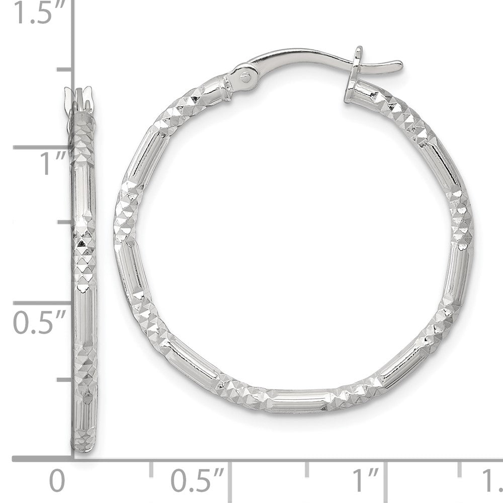 Sterling Silver Polished D/c Textured 30x2.25mm Round Hoop Earrings