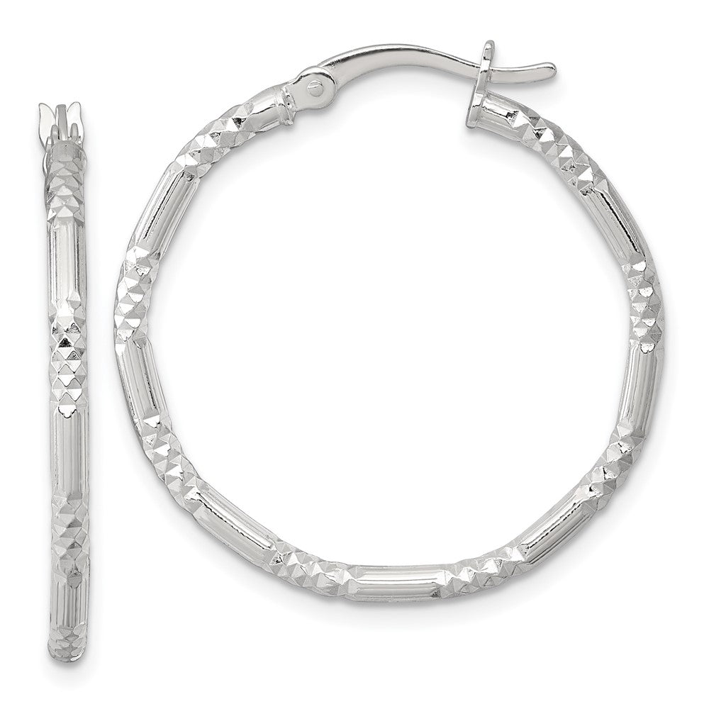Sterling Silver Polished D/c Textured 30x2.25mm Round Hoop Earrings