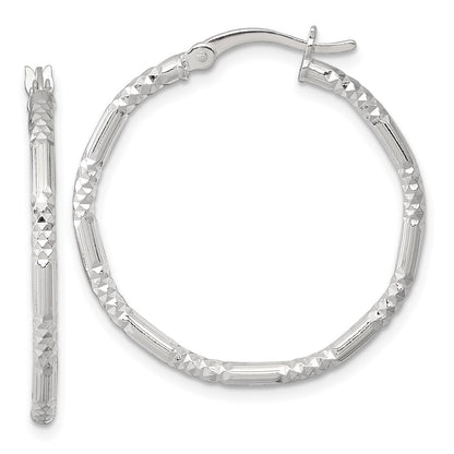 Sterling Silver Polished D/c Textured 30x2.25mm Round Hoop Earrings