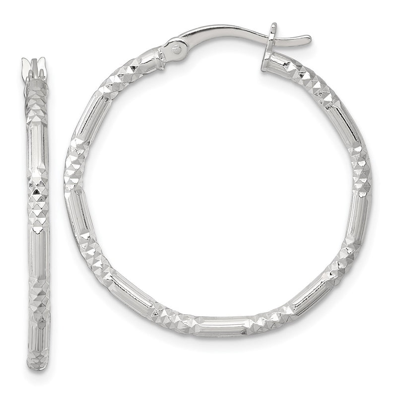 Sterling Silver Polished D/c Textured 30x2.25mm Round Hoop Earrings