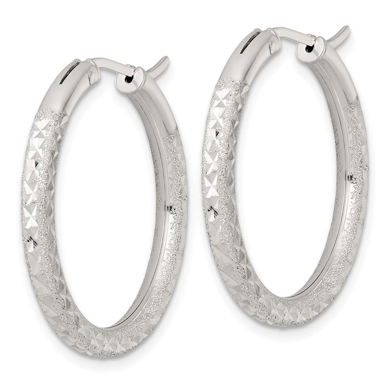 Sterling Silver Laser/dia-Cut 30x3.25mm Hidden Catch Round Hoop Earrings