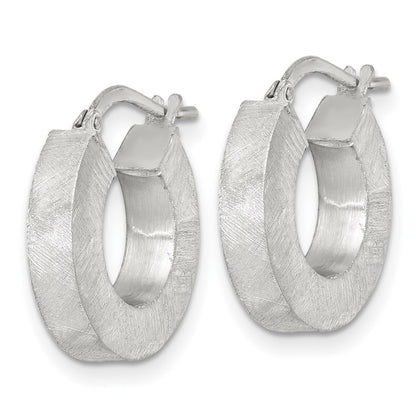Sterling Silver Polished Brushed Textured Square Tube Hoop Earrings