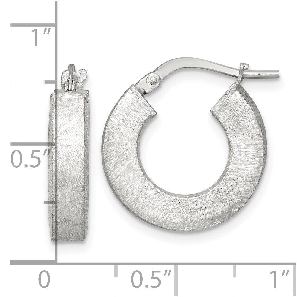 Sterling Silver Polished Brushed Textured Square Tube Hoop Earrings