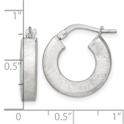 Sterling Silver Polished Brushed Textured Square Tube Hoop Earrings