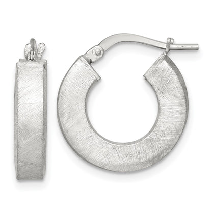 Sterling Silver Polished Brushed Textured Square Tube Hoop Earrings