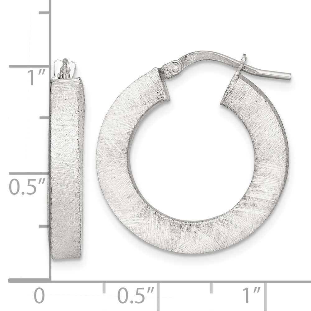 Sterling Silver Polished Brushed Textured Square Tube Hoop Earrings
