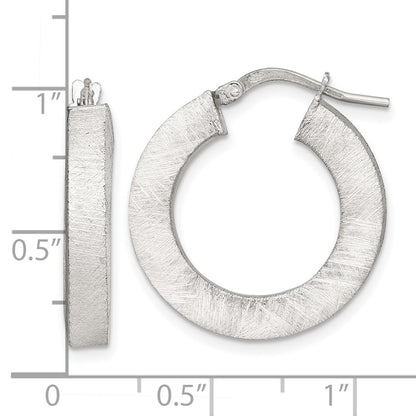 Sterling Silver Polished Brushed Textured Square Tube Hoop Earrings