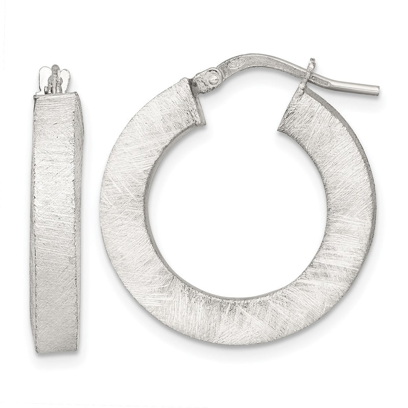 Sterling Silver Polished Brushed Textured Square Tube Hoop Earrings