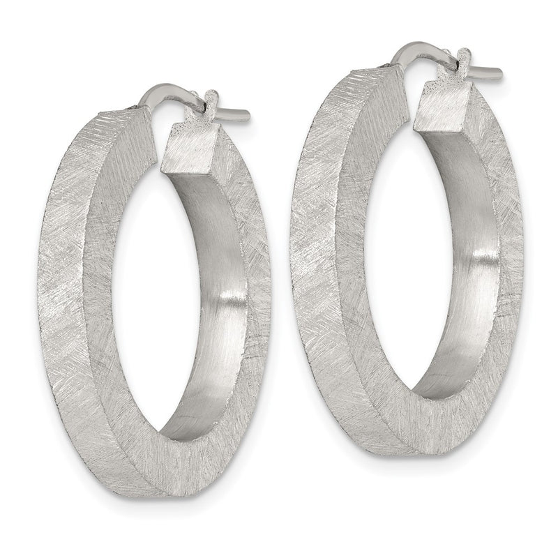Sterling Silver Polished Brushed Textured Square Tube Hoop Earrings