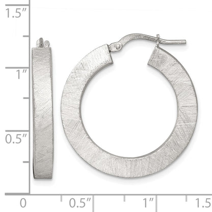 Sterling Silver Polished Brushed Textured Square Tube Hoop Earrings
