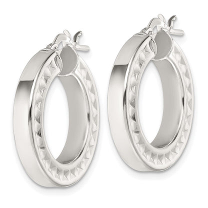 Sterling Silver Polished and Textured Hoop Earrings