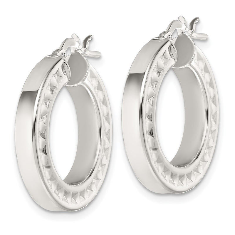 Sterling Silver Polished and Textured Hoop Earrings