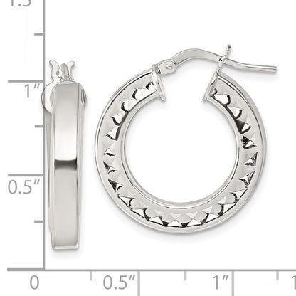 Sterling Silver Polished and Textured Hoop Earrings