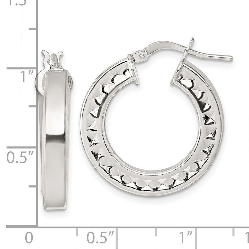 Sterling Silver Polished and Textured Hoop Earrings