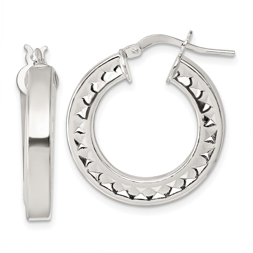 Sterling Silver Polished and Textured Hoop Earrings