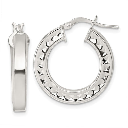 Sterling Silver Polished and Textured Hoop Earrings