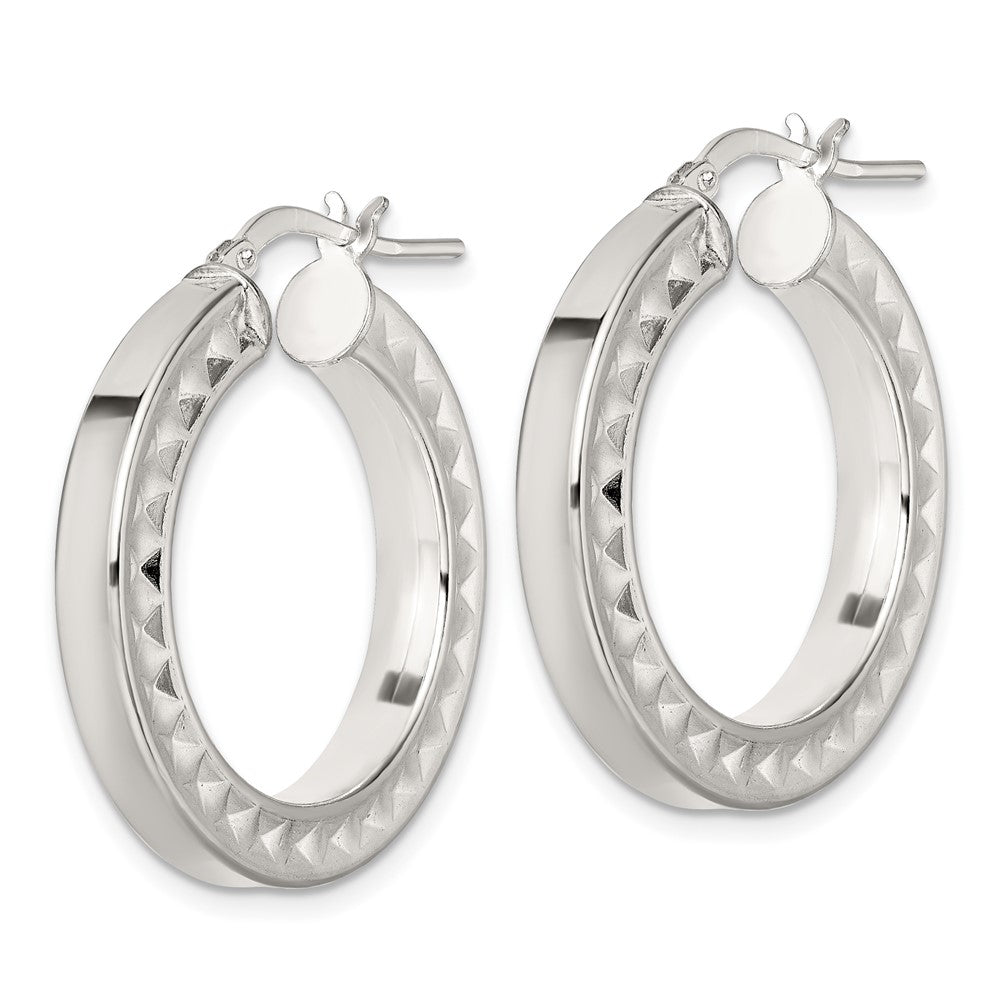Sterling Silver Polished and Textured Hoop Earrings