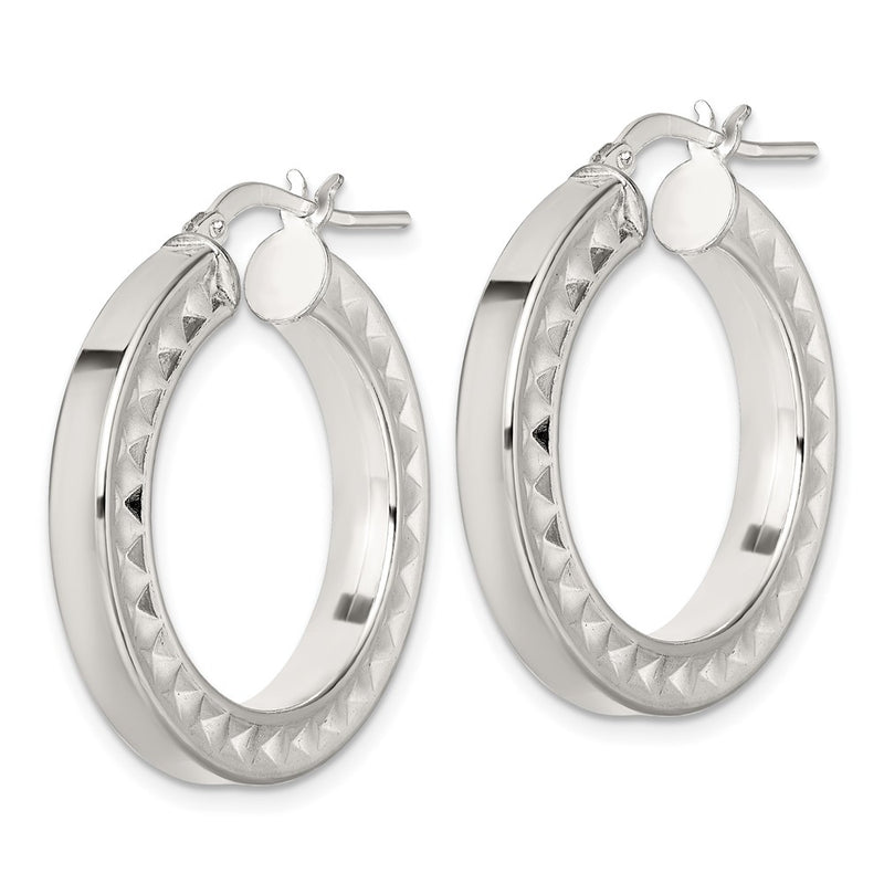 Sterling Silver Polished and Textured Hoop Earrings