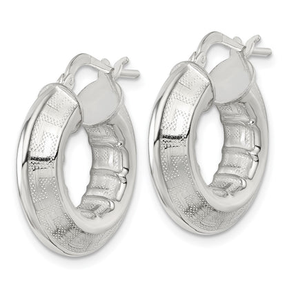 Sterling Silver Polished Greek Key Knife Edge Hoop Earrings