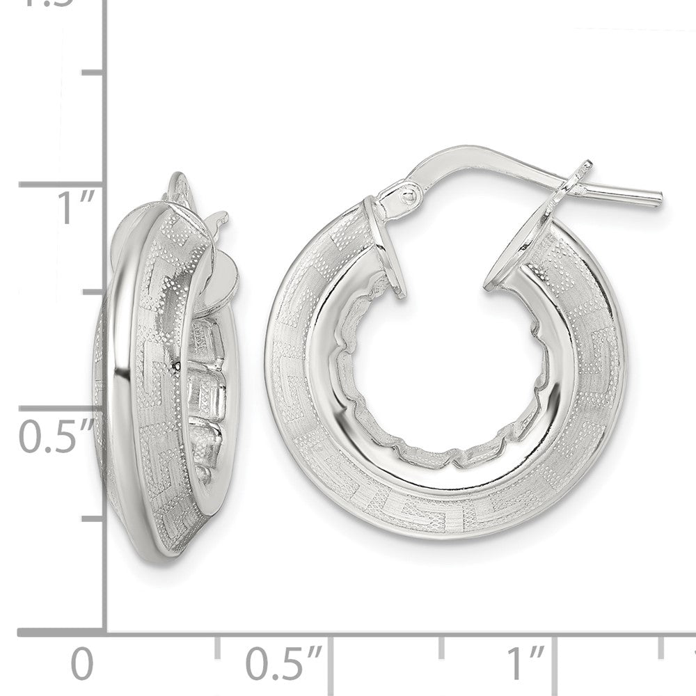 Sterling Silver Polished Greek Key Knife Edge Hoop Earrings