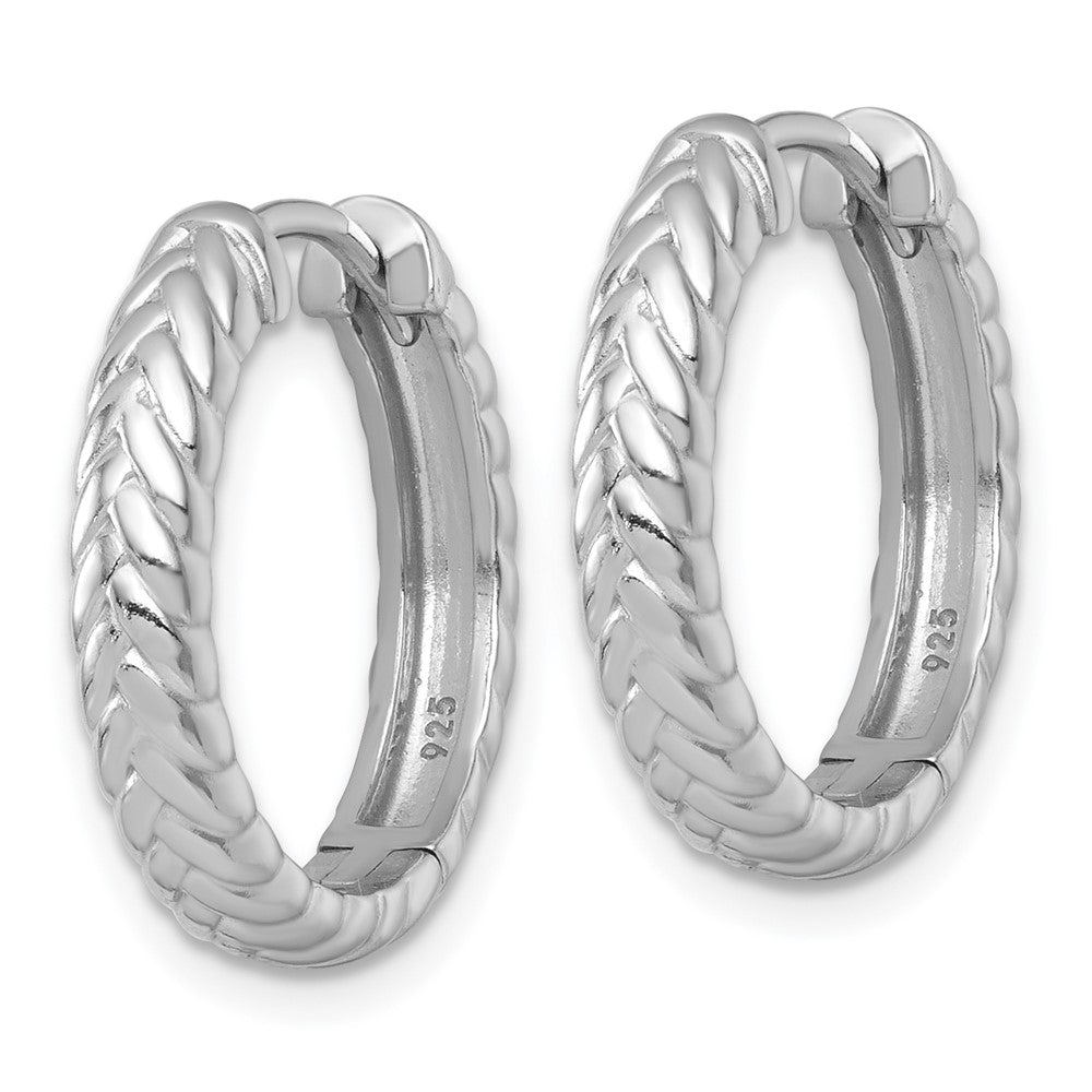 Sterling Silver Rh-Pltd Polished Braided Hinged Round Hoop Earrings