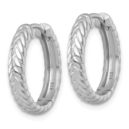 Sterling Silver Rh-Pltd Polished Braided Hinged Round Hoop Earrings