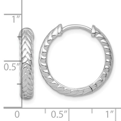 Sterling Silver Rh-Pltd Polished Braided Hinged Round Hoop Earrings