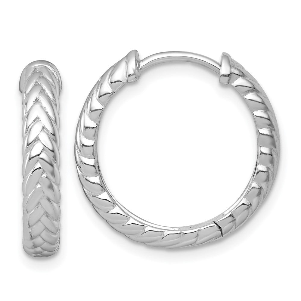 Sterling Silver Rh-Pltd Polished Braided Hinged Round Hoop Earrings
