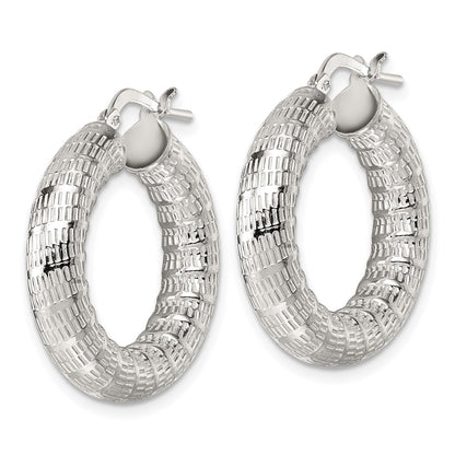 Sterling Silver Polished and Textured Hoop Earrings