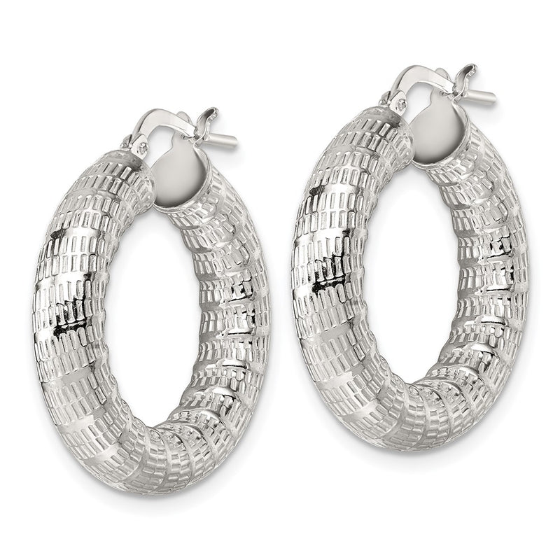 Sterling Silver Polished and Textured Hoop Earrings