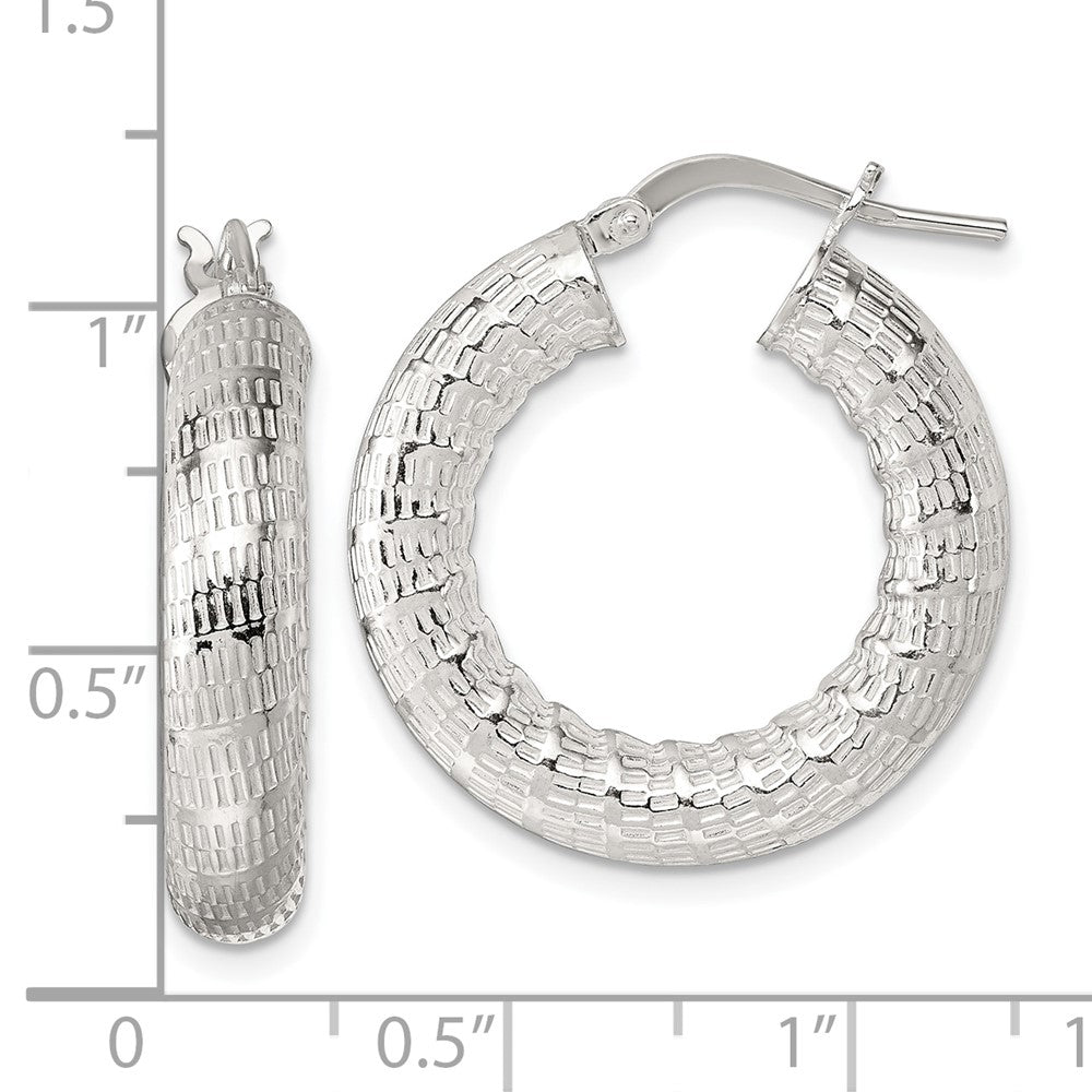 Sterling Silver Polished and Textured Hoop Earrings