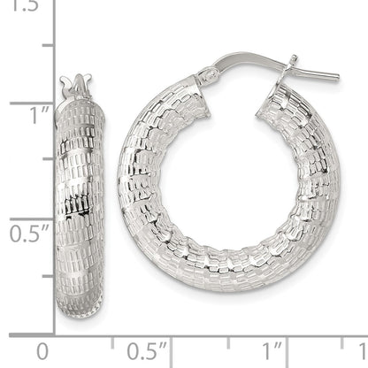 Sterling Silver Polished and Textured Hoop Earrings