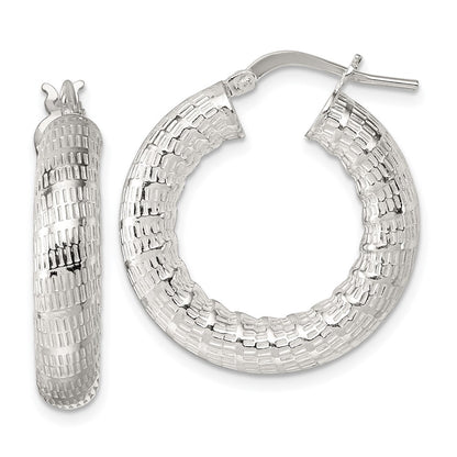 Sterling Silver Polished and Textured Hoop Earrings