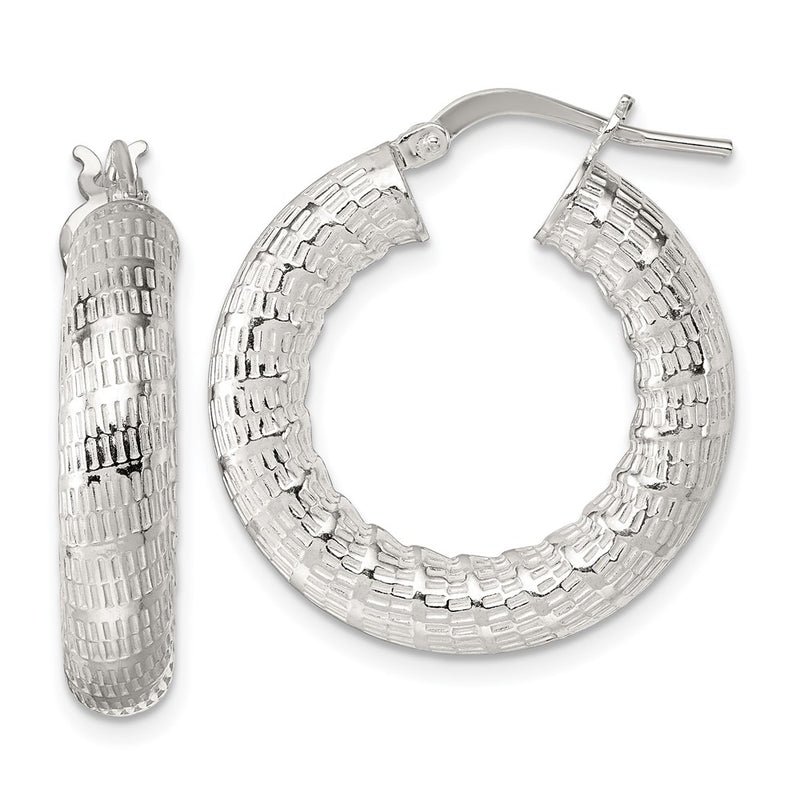 Sterling Silver Polished and Textured Hoop Earrings
