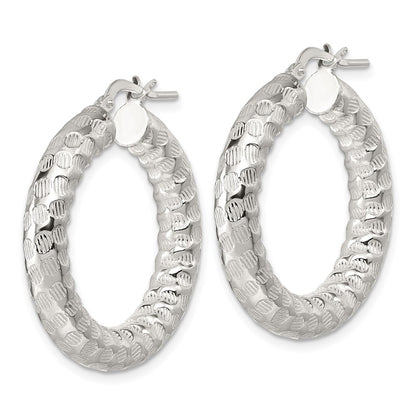 Sterling Silver Polished and Textured Hoop Earrings