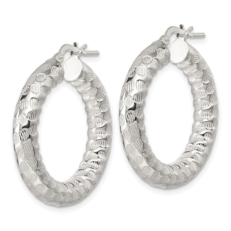 Sterling Silver Polished and Textured Hoop Earrings