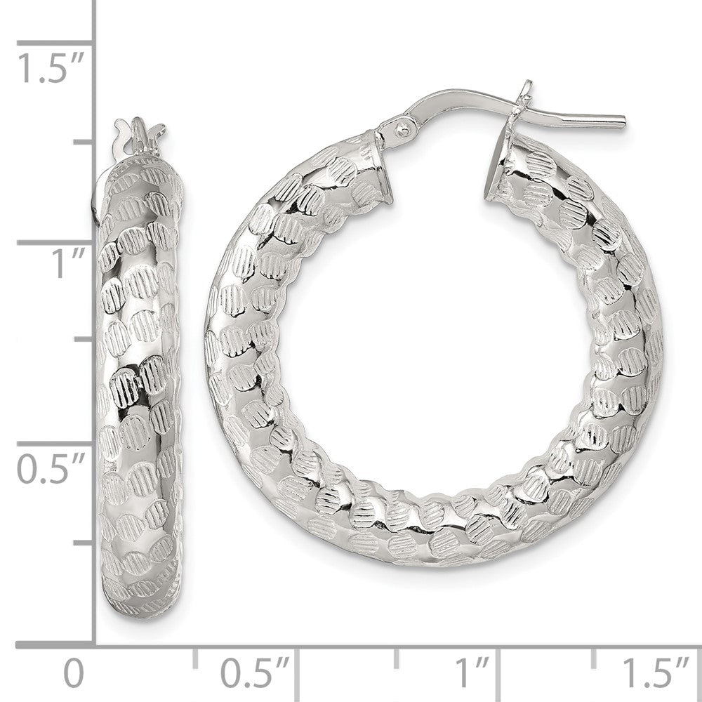 Sterling Silver Polished and Textured Hoop Earrings