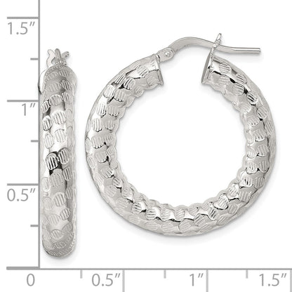 Sterling Silver Polished and Textured Hoop Earrings