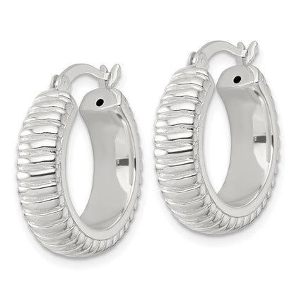 Sterling Silver Polished and Grooved 21x6mm Round Hoop Earrings