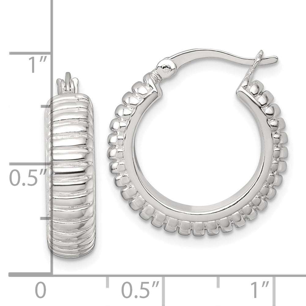 Sterling Silver Polished and Grooved 21x6mm Round Hoop Earrings