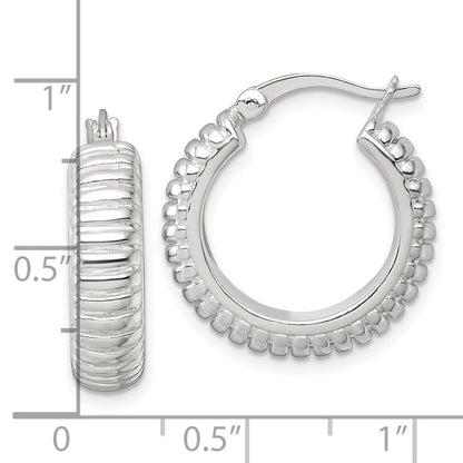 Sterling Silver Polished and Grooved 21x6mm Round Hoop Earrings