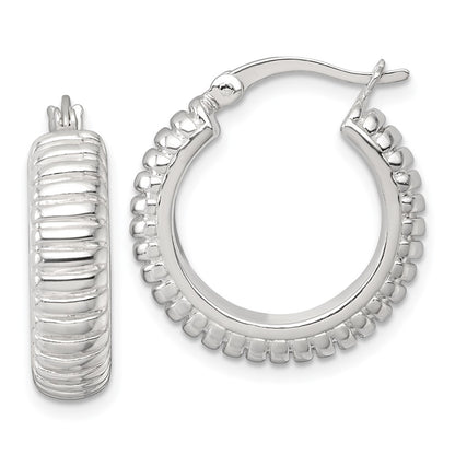 Sterling Silver Polished and Grooved 21x6mm Round Hoop Earrings