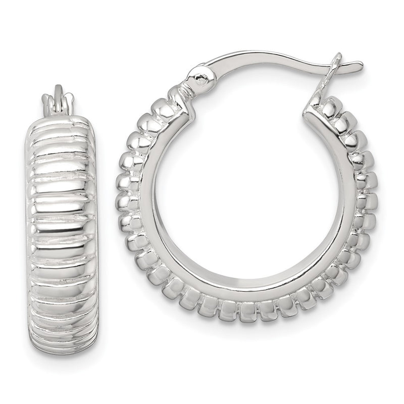 Sterling Silver Polished and Grooved 21x6mm Round Hoop Earrings