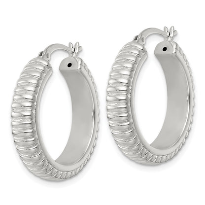 Sterling Silver Polished and Grooved 26x6mm Round Hoop Earrings