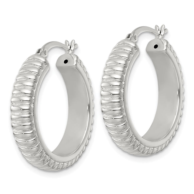 Sterling Silver Polished and Grooved 26x6mm Round Hoop Earrings